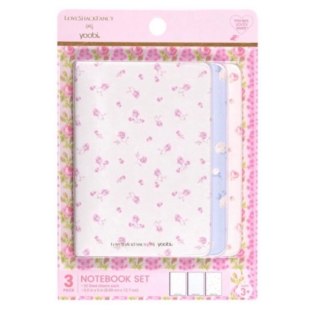 LoveShackFancy x Yoobi 3 Pack Notebook Set Floral Mini Journals New